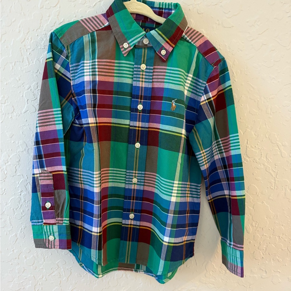 Polo by Ralph Lauren | Toddler Green Blue Multi Plaid Button-Down Shirt | 4T